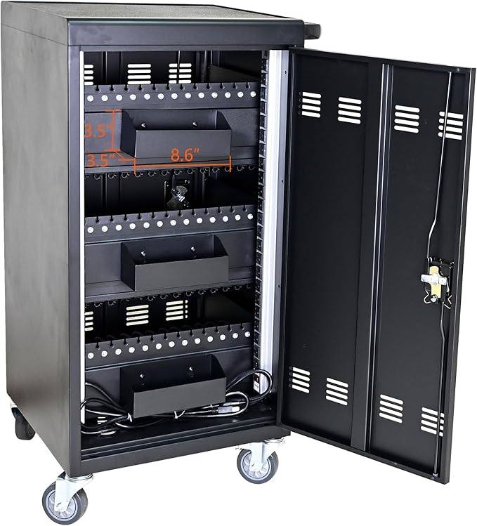 Laptop and Tablet Charging Cart, 45 Unit Device Mobile Charging Station for Chromebook, Tablet, Laptop, with Charging Port Screen Size Up to 16.3", Suitable for Office, Classroom, etc (Black)