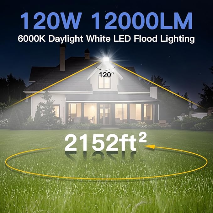 Ceena 2 Pack 120W Plug in LED Flood Light Outdoor, 12000lm Super Bright Floodlight with Switch and 5.9FT Wire, IP66 Waterproof 6000K LED Work Lights for Backyard, Workshop, Basketball Court