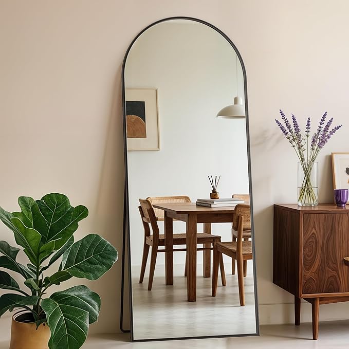 Full Length Mirror, 59" x 18" Arched Full Body Mirror Large Standing Floor Mirrors, Mirrors for Bedroom, Bathroom, Living Room Standing or Wall Leaning, Black