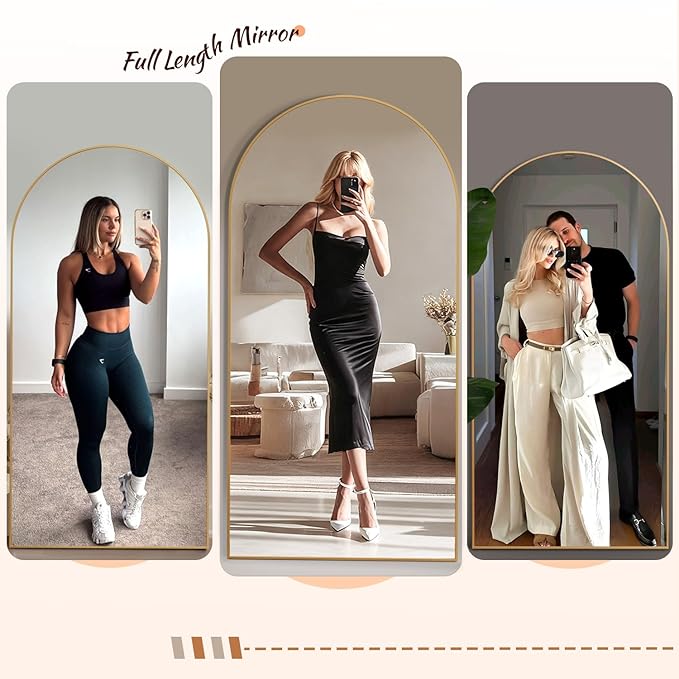 EOGOW 71" x 24" Arched Full Body Mirror,Standing or Leaning Tempered Glass Shatterproof Full Length Mirror with Stand for Bedroom Living Room Entryway,Gold