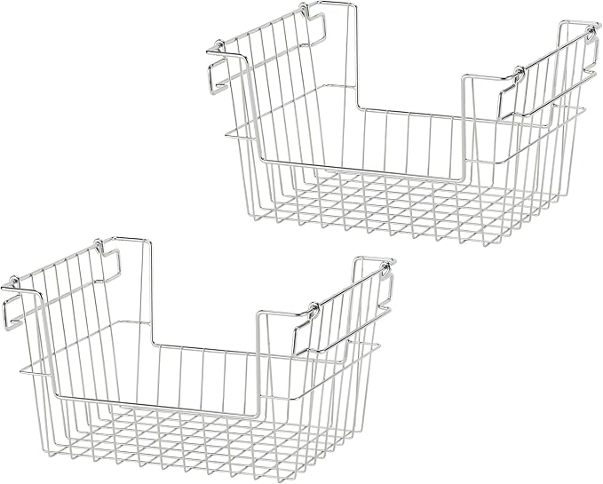 TRINITY 2-Pack Stackable Metal Wire Storage Baskets With Handles, EcoStorage Chrome, 14 Inches