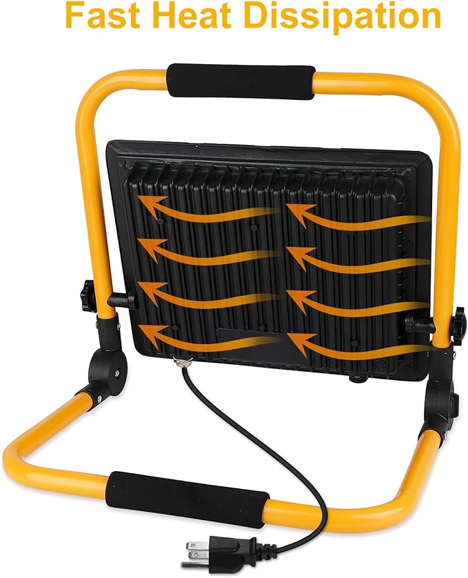 T-SUN 100W LED Work Light, Outdoor Waterproof Flood Light, Adjustable Portable Work Lights with with Plug, LED Work Light for Workshop, Job Site Emergency, Garage, Construction Site