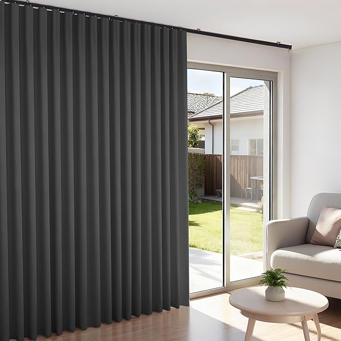 Room Divider Blackout Curtains Flexible Sliding Tracks Sets Ceiling Mounted Rod Window Curtain Privacy Separation for Bedroom Living Rooms,1 Panel Black Drape and Black Track Set-W180xH72 in