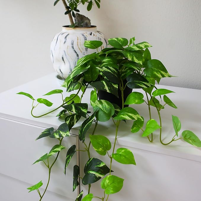 Fake Pothos Hanging Plants, 33" Artificial Hanging Plant, Faux Pothos Vines Hanging Plant Greenery for Home Living Room Indoor Outdoor Decor