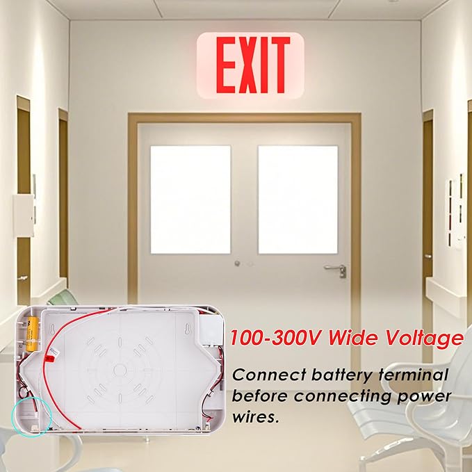 LIT-PaTH LED EXIT Sign, Emergency light with Double Face and Back Up Batteries- US Standard Red Letter Exit Lighting, UL 924 and CEC Qualified, 120-277 Voltage, 6-Pack