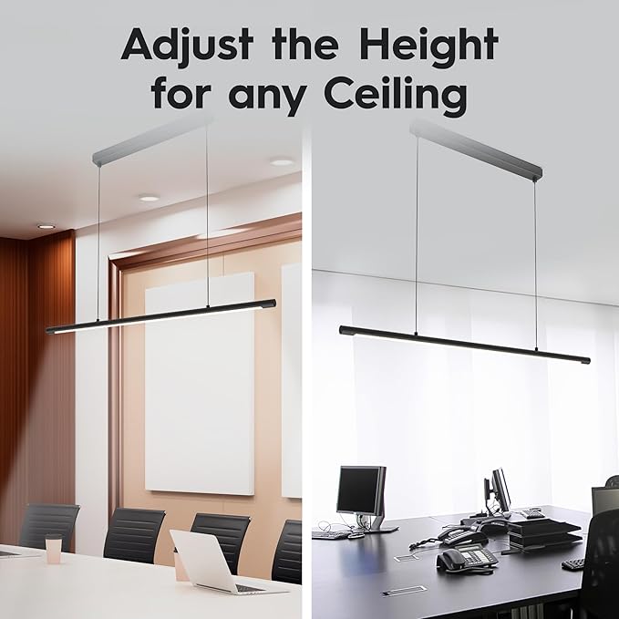 LED Linear Pendant Light, Office Light, Flicker-Free, Non Dimmable, Modern Ceiling Lighting for Bedroom Dining Room Table, 20W 3000K Warm Light 47.2" Black