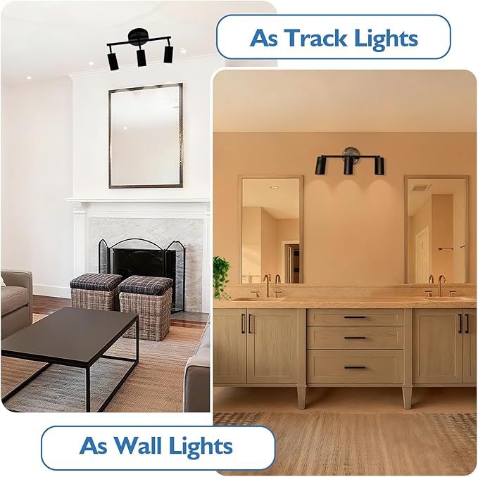 Jolux LED 3 Light Track Lighting Kit, Black 3 Way Ceiling Spot Lighting, Included 3 GU10 Bulbs 1000LM 5CCT Selectable,Flexibly Rotatable Light Head for Kitchen Gallery Art Walls Hallway Living Room