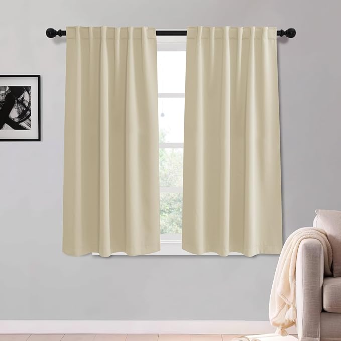 KGORGE Bedroom Curtains 2 Panel Sets, Room Darkening Thermal Insulated Noise Reducing Energy Efficiency Small Window for Nusery Office, Back Tab Rod Pocket, W52 x L54, Biscotti Beige, 2 Panels