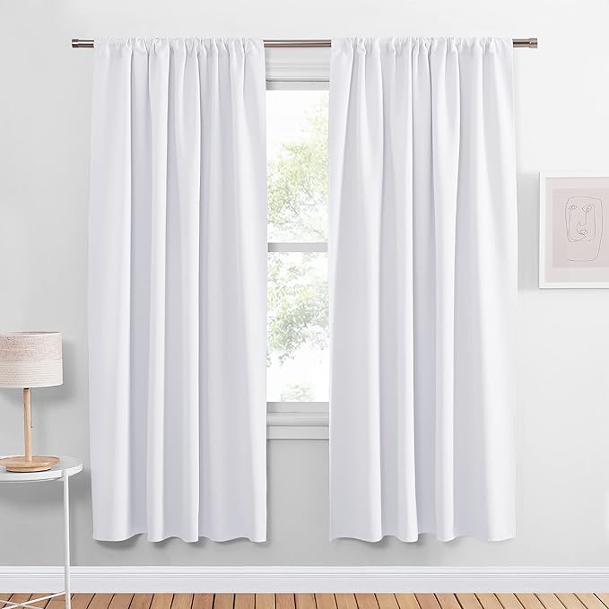 PONY DANCE Pure White Curtain Decoration - Bedroom White Rod Pocket Top Drapes Solid Soft Window Treatments Panels Half-Light Block for Living Room, 34 in Wide by 72 in Drop, 2 Panels