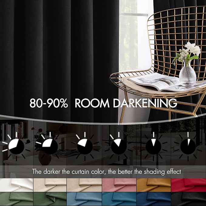 MIULEE Velvet Curtains 84 Inches Long 2 Panels Set for Bedroom, Pinch Pleat Back Tab Luxury Halloween Thermal Insulated Living Room Darkening Drapes Pleated Blackout Window Curtains with Hooks, Black