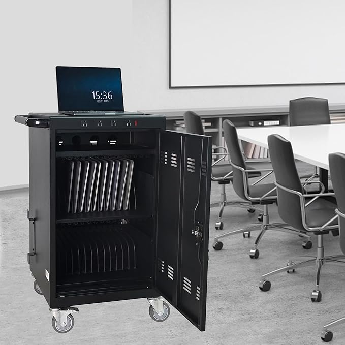 Laptop Charging Cart,35 Devices Tablet Storage Carts for pad Up to 16.3" Screen Size, Classroom Computer Mobile Charging Station for Pads, Chromebooks,Laptops, Security Storage(31+4 Bay-Black)