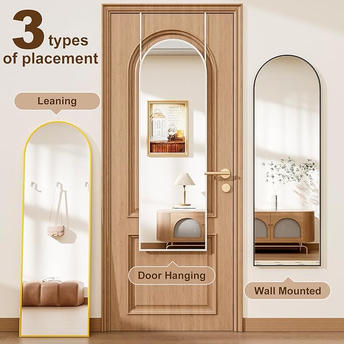 Full Length Door Mirror, Wall Mounted Wall Mirrors, 50"X16" Arched Behind Door Mirror for Use in Living Rooms, Rooms, Bedrooms, Cloakrooms, etc. Durable & Stylish Home Decor (White)