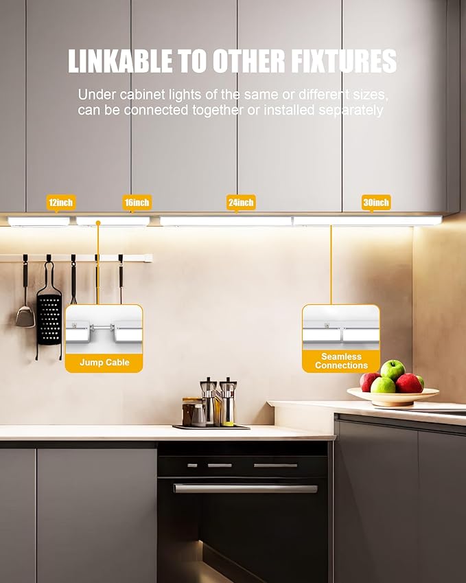 16 Inch Hardwired Under Cabinet Lighting, 3 Color Setting Dimmable LED Under Cabinet Lights Wired, 1050LM Linkable Under Counter Lights for Kitchen, 12W, CRI>97