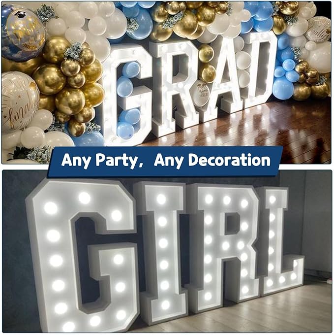 Marquee Letters 4 Feet Tall Large Light Up Letters Baby Shower Decorations Wedding Engagement Proposal White Party Decorations Marry Me Mr and Mrs Sign Big Cardboard Backdrop R