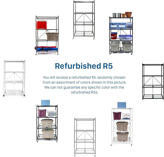 Origami R5 Series Foldable 4-Tier Steel Storage Rack, Pewter – Heavy-Duty Metal Shelving Unit w/ Removable Wheels for Laundry Room or Garage – Rolling Organizer for Home, Office & Warehouse