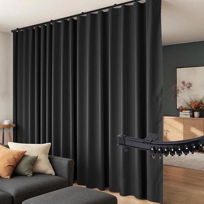 Room Divider Curtains Flexible Ceiling Tracks Set Curtain Track Ceiling Mount Blackout Curtain for Living Room Bedroom Ceiling Curtain Rod Privacy Dividers Panels W100 x H108 Black Drape & Black Rail