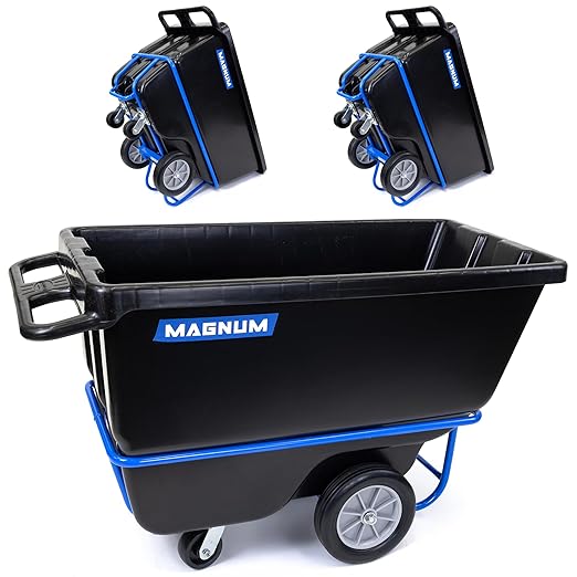 Tilt Truck, 1/2 Cu. Yd. Capacity Dump Cart with Heavy Duty 12” Wheels & 5” Casters & Forklift-able Frame for Jobsites, 850 lbs, Trash Cart with Wheels DUC12T-F-03PK (3-Pack)