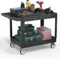 Heavy Duty Plastic Utility Cart with Wheels, Rolling Flatbed Tool Cart on Wheels, Service Cart for Garage, Warehouse, Workshop, Office, Cleaning (Black-45.7 inch)