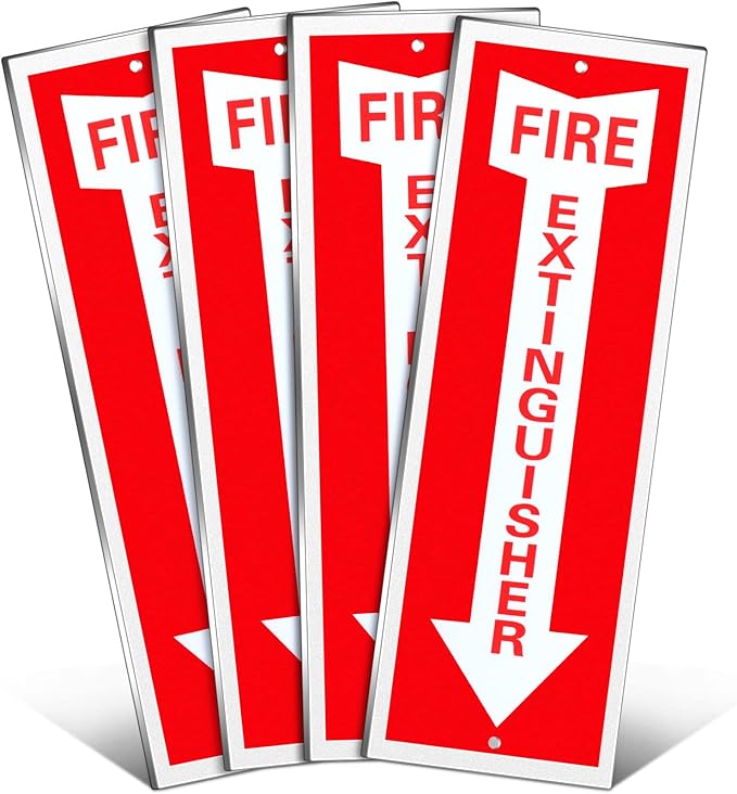 Tondiamo 4 Pack Fire Extinguisher Sign 4 x 16. 5 Inch Fire Rust Aluminum Signs Laminated for Ultimate UV, Weather, Scratch, Water and Fade Resistance, Indoor and Outdoor