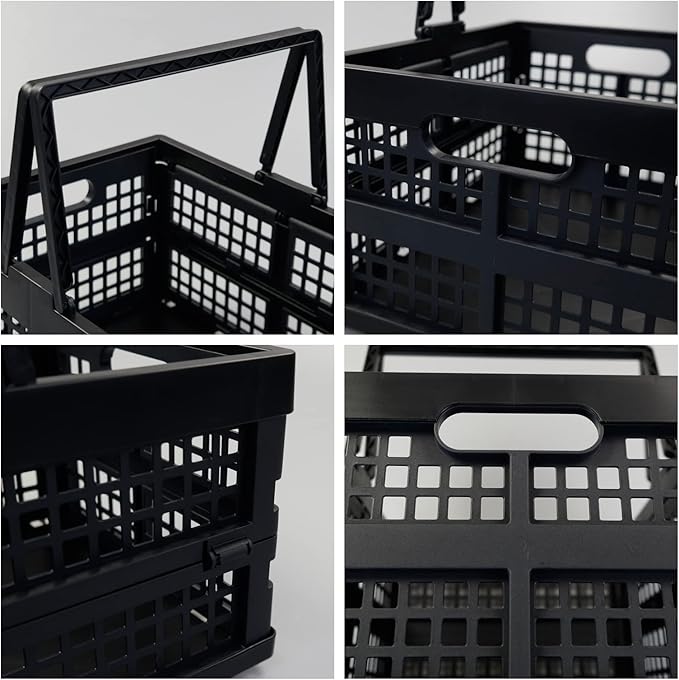2 Pack Folding Plastic Crate, Collapsible Shopping Basket with Handles