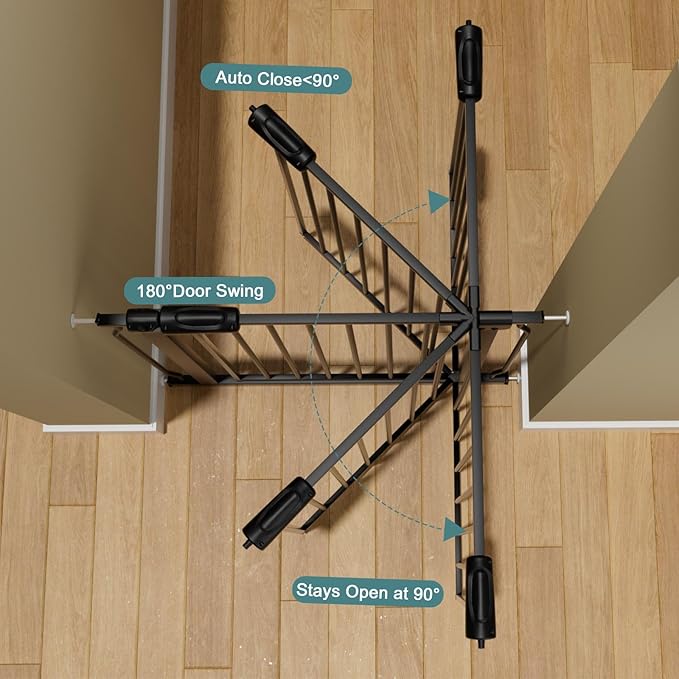 Extra Wide Baby Gate Tension Indoor Safety Gates Black Metal Large Pressure Mounted Pet Gate Walk Through Long Safety Dog Gate for The House Doorways Stairs (38.58"-43.31"/98-110CM, Black)