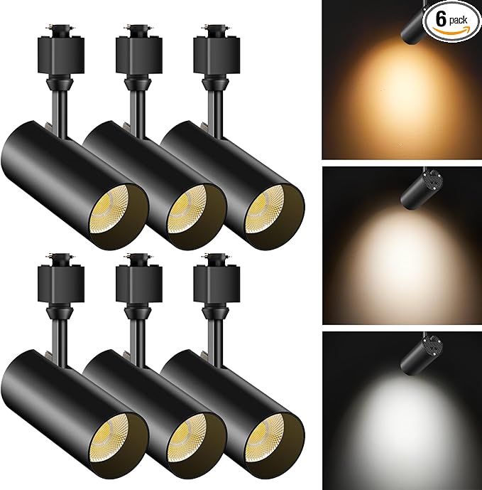 6 Pack 20W Track Lighting Heads,LED Dimmable H Type Track Lighting fixtures,3-Color Selectable 3000K-4500K-6000K Track Lights Ceiling Spotlight for Accent Retail Lighting,CRI90+ 2000lm Black