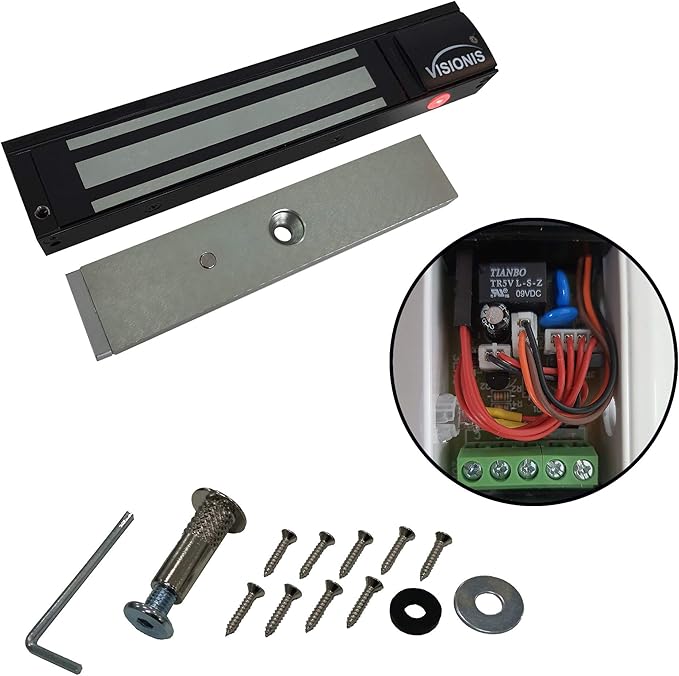 Visionis VS-VISML600LED-BL Indoor 600lbs Black Electromagnetic Lock with LED Sensor for Door Access Control
