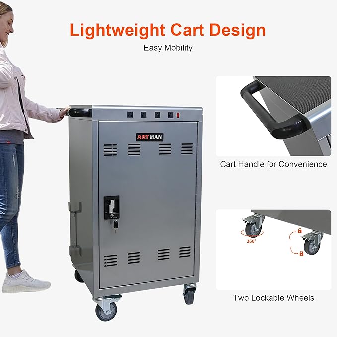 Laptop Charging Cart,35 Devices Tablet Storage Carts for pad Up to 16.3" Screen Size, Classroom Computer Mobile Charging Station for pads, Chromebooks,Laptops, Security Storage(31+4 Bay-Silver)