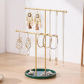 Gold Jewelry Holder Stand with Ceramic Tray: Small Hanging Necklace Organizer Tree for Earrings, Bracelets, Rings – Jewelry Display Hanger for Women & Girls, Green