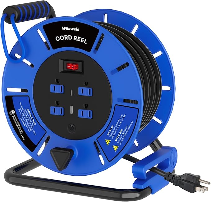 80 FT Retractable Extension Cord Reel, 14AWG Heavy Duty Power Cord with 4 Grounded Outlets, USB-A & USB-C Ports, 13A 1625W, Portable Hand Crank for Indoor Outdoor Use, ETL Listed U80ACR06