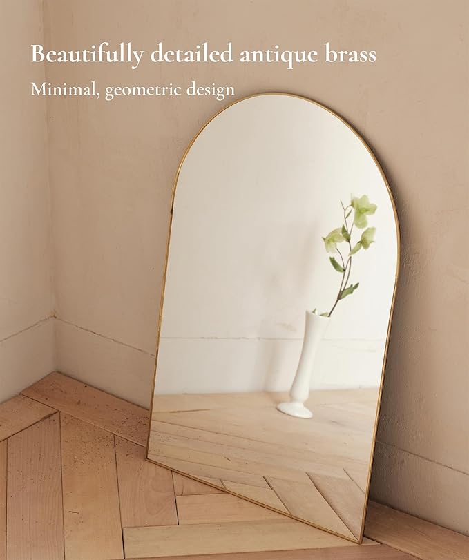 FONDAZZA Gold Arched Wall Mirror 13”x19”-Vintage Hanging Mirror with Chain, Decorative Brass Mirror for Entryway, Bathroom, Bedroom&Living Room, Small Antique Gold Wall Mirror