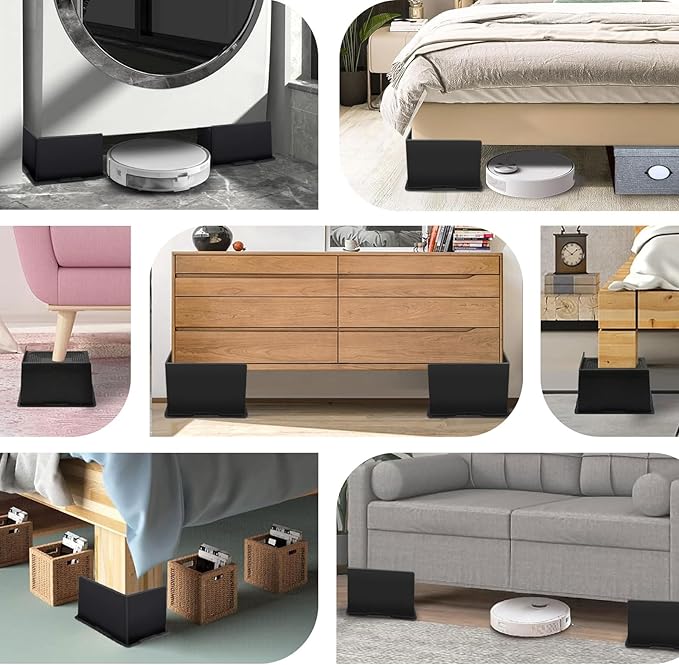 Bed Risers 4 Inch Heavy Duty,Oversized Couch Risers, Extra Wide Furniture Risers for Sofa Table Desk Headboard Chair Lifting,Rectangle Risering Blocks Support 6000 lbs(4 Pack Black)