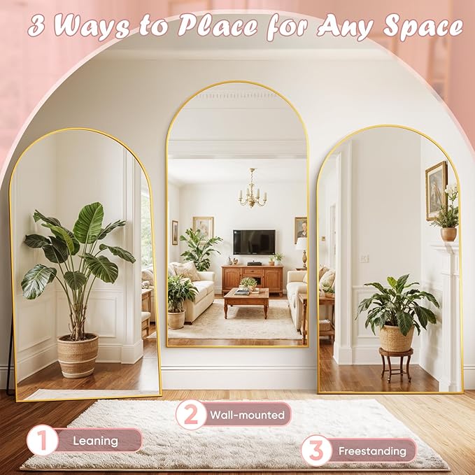 Full Length Mirror, 81" x 41" Arched Full Body Mirror Large Standing Floor Mirrors, Mirrors for Bedroom, Bathroom, Living Room Standing or Wall Leaning, Gold