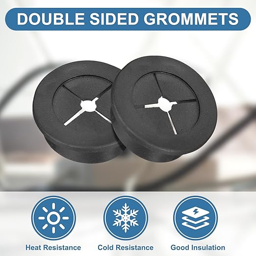 uxcell 2Pcs Cable Cord Grommet, 1-1/4"(32mm) Rubber Desk Grommets Wire Pass Through Hole Cover with Marked Cable Ties for Home Office Cable Wire Protection, Black