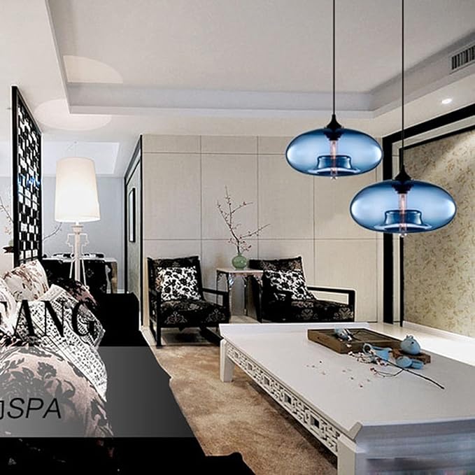 Industrial Pendant Light Shade of Onion Vintage Chandelier E26 Pendant Lighting for Kitchen Island Colorful Glass Cage (Blue)