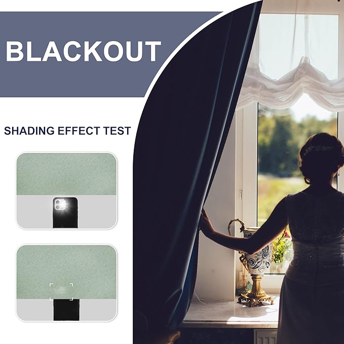 JIUZHEN Blackout Curtains for Bedroom - Thermal Insulated Room Darkening Rod Pocket Curtains for Living Room, Set of 2 Panels with Tiebacks, 42 x 84 Inch Length, Light Green