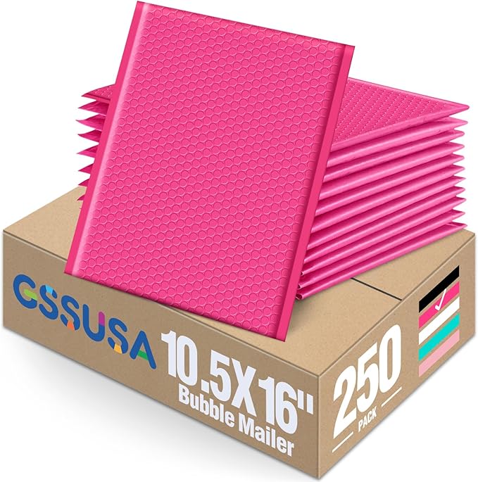 GSSUSA Large Bubble Mailers 10.5x16 Inch 250 Pack Pink Padded Envelopes, Strong Adhesion Bubble Mailer Self-Seal Bubble Envelopes for Mailing Clothes,Magazines