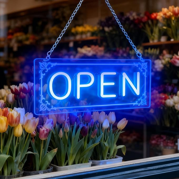 Open Signs for Business, LED Neon Open Sign Lighted Open Lights for Business Window Door Wall Hanging Coffee Snack Bar Restaurant Barbershop Retails Store Shop, USB Power & Dimmab