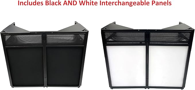Jumbo 53" Wide DJ Event Facade White/Black Scrim Booth Two Top Corner Table Tops 23"x53" Table! Padded Carrying Case! All Aluminum Build!