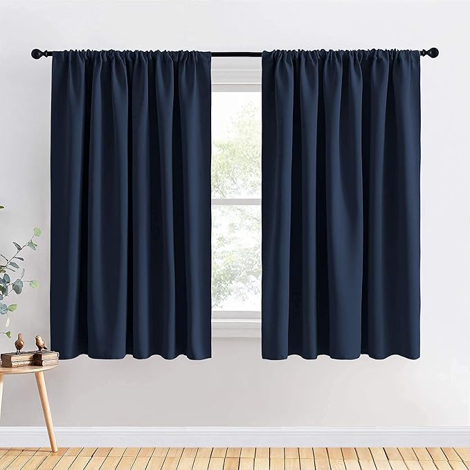 PONY DANCE Navy Blue Curtains - Blackout Window Drapes Thermal Insulated Draperies Energy Saving Covering for Bedroom Bay Windows, 70 Wide by 63 inch Drop, 2 Panels