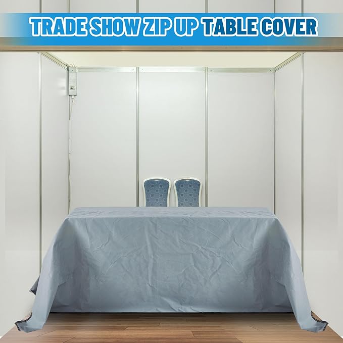 126" x 88" Trade Show Zip Up Table Cover 600D Oxford Waterproof Trade Show Table Cover Lockable Display Case Body Bag Showcases Tablecloth with Zipper Padlock for 8 ft Vendor Outdoor Wedding