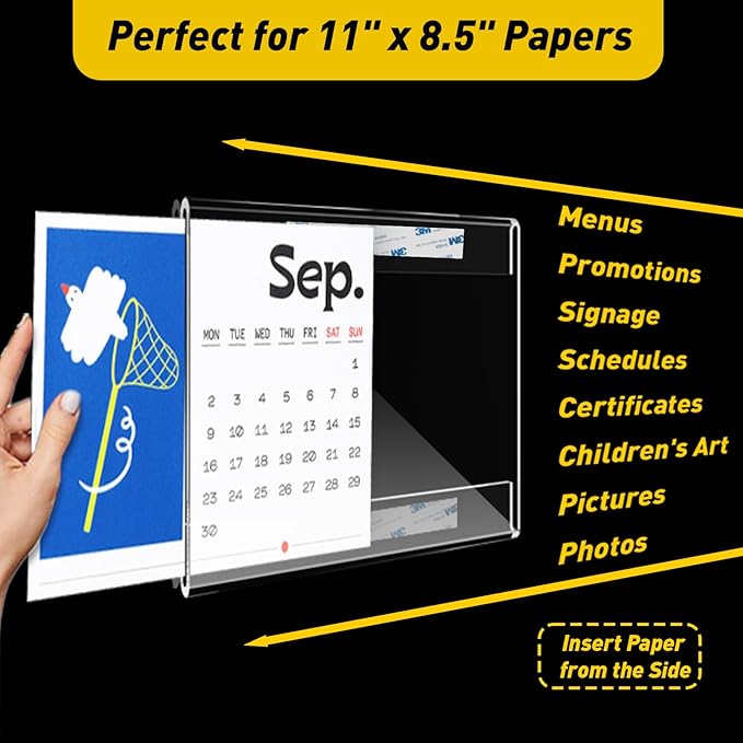 KSacry 30 Pcs Acrylic Sign Holder 11 x 8.5, Horizontal Wall Mount Sign Holders with 3M Adhesive, Clear Plastic Frames Paper Display Sign Holders for Office, Home, Store, Restaurant - No Drilling