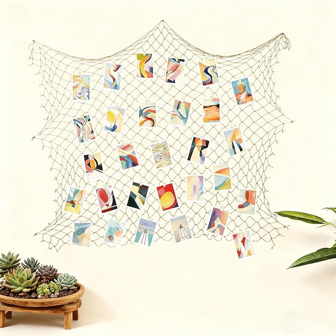 Decorative Fishing Net 2 Pack, 5x10 ft Large Caramel Fish Net Decor for Wall, Photo Display, Nautical Mermaid Pirate Ocean Themed Beach Hawaii Under The Sea Party Decorations