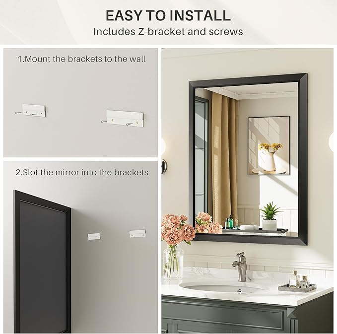 36x36 Inch Black Bathroom Mirror for Wall, Thick Metal Framed Rectangle Mirrors for Over Sink, Bedroom, Living Room, Entryway, Anti-Rust, HD Tempered Glass