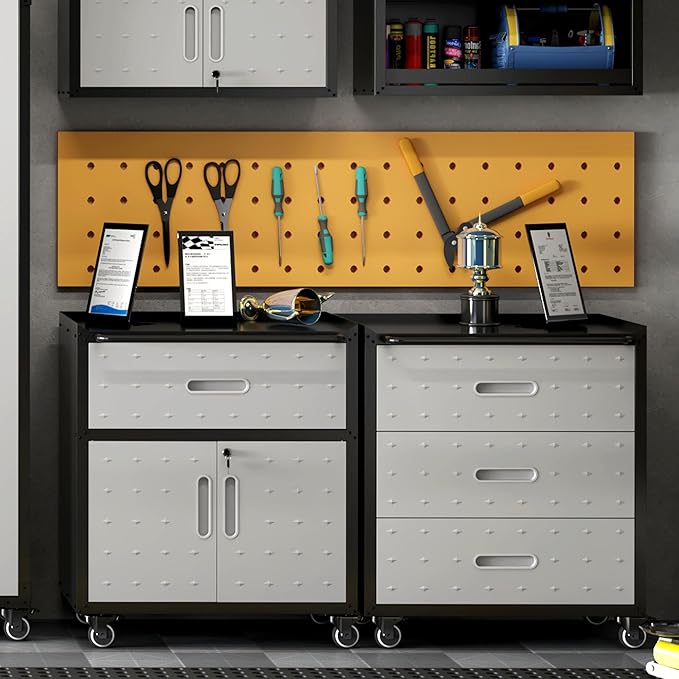 Metal Mobile Tool Storage Cabinet with Wheels,Heavy Duty Rolling Tool Cabinets for Garage,Metal Storage Cabinets with 2 Locking Doors and 1 Drawer,Assembly Required