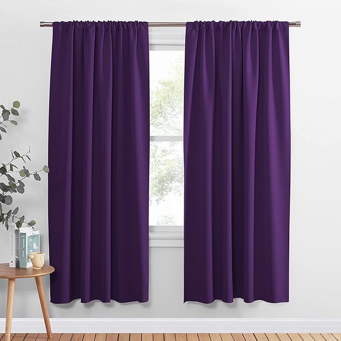 PONY DANCE Blackout Window Curtains - Energy Saving Thermal Insulated Blackout Curtains/Window Coverings with Rod Pocket Living Room Home Decoration, 42 W x 72 L, Royal Purple, 2 Panels