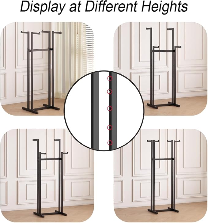 Black Clothes Racks with 4 Straight Arms, Metal Clothing Rack for Hanging Clothes, Freestanding Garment Rack Heavy Duty, 46" to 63" Adjustable Height Retail Clothing Rack for Boutiques Display