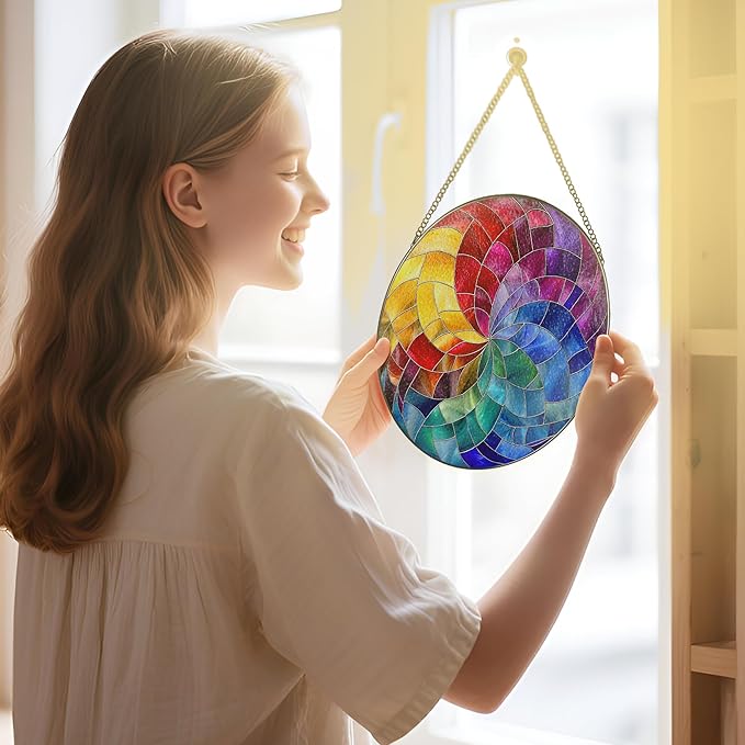 Rainbow Spiral Ornament: Stained Glass Suncatcher, Sun Catchers Indoor Window, Stained Glass Window Hanging, Christmas Ornament, Gifts for Christmas, Mother's Day, Housewarming, Birthday