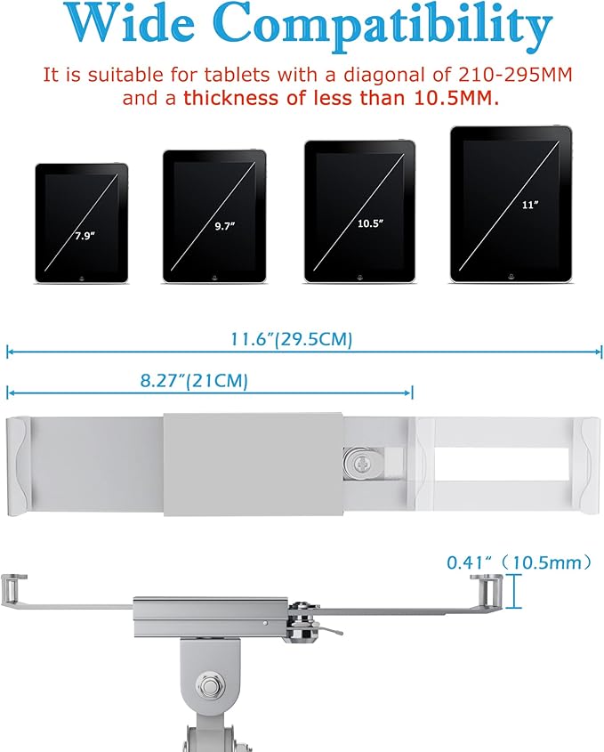 iPad Wall Mount, Security Anti-Theft Tablet Wall Mount Holder with Lock and Keys, 360° Swivel iPad Pro Mount, Compatible with 7-11 Inch Tablets (iPad, Galaxy Tab, Slate, Fire) – Silver