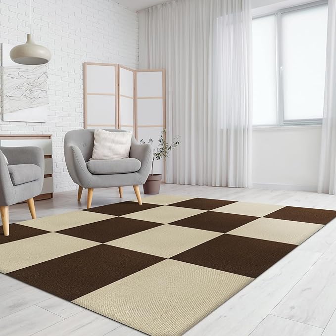 Carpet Tiles Peel and Stick 24” x 24”, Self Adhesive Soft Padded Flooring Stickers, Dark Gray Home Decor for Bedroom Living Room Office, 10 Tiles & 40 sq ft per Box
